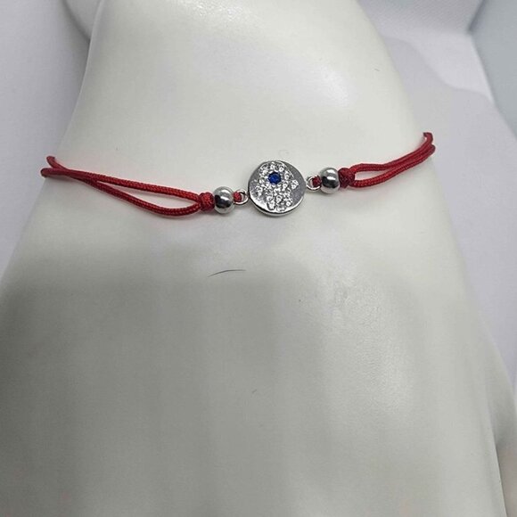 Sterling Silver 925 Hamsa Design With Red String Bracelet - Picture 2 of 3